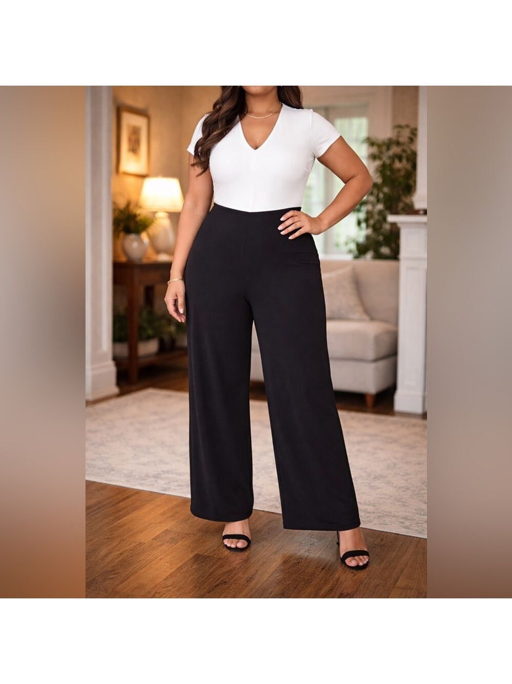 LAURA Short Sleeve Wide Leg Classy Black and White Jumpsuit Size 12 Womens NWOT